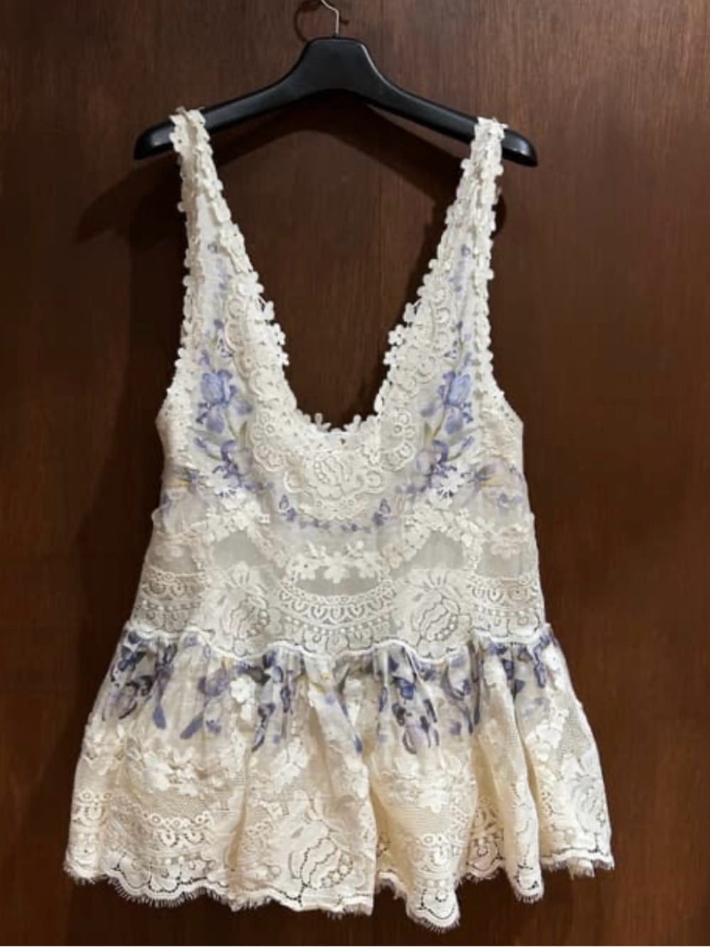 Ivory Lace Floral Peplum Tank Top